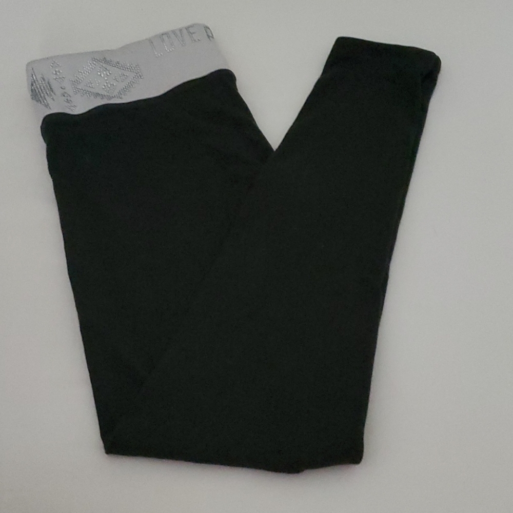 Pink yoga leggings black with white banded belt